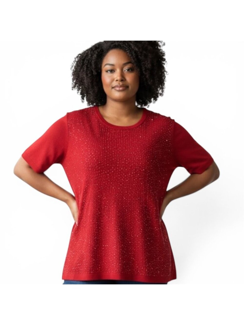 Karen Kane Red Beaded Embellished Short Sleeve Knit Top Size 2X